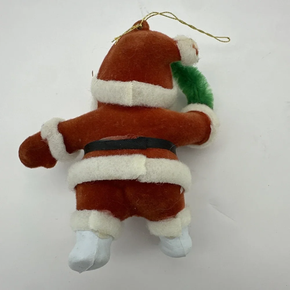 Vintage Flocked Santa Claus Christmas Ornament 4